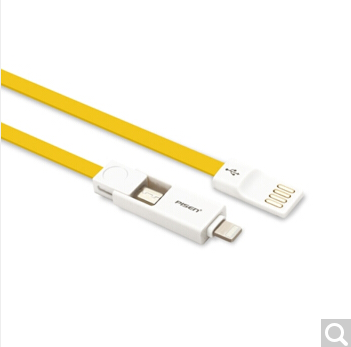 品胜 小面二合一数据线充电线 安卓苹果适用 0.8米 柠檬黄