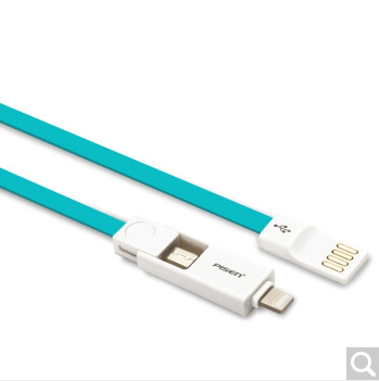 品胜 小面二合一数据线充电线 安卓苹果适用 0.8米 蓝绿色