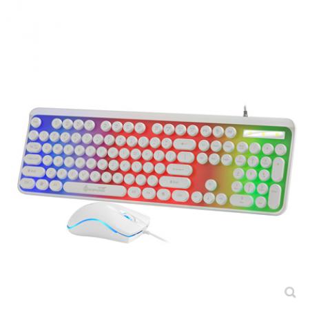 十八渡D290朋克键帽发光游戏键盘鼠标有线套装 接口U+U 白色