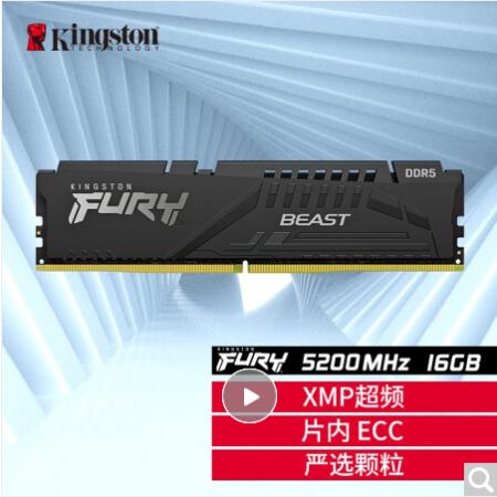 金士顿 FURY 16GB DDR5 5200 骇客神条 台式机内存条
