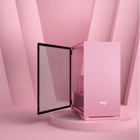 爱国者（aigo）YOGO M2粉色 支持M-ATX主板/240水冷/钢化玻璃全侧透