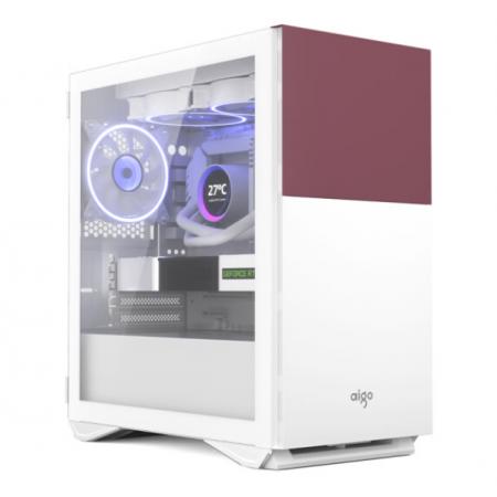 爱国者YOGO M6绛紫白 机箱电脑台式MATX白色侧透小itx水冷高颜值机箱