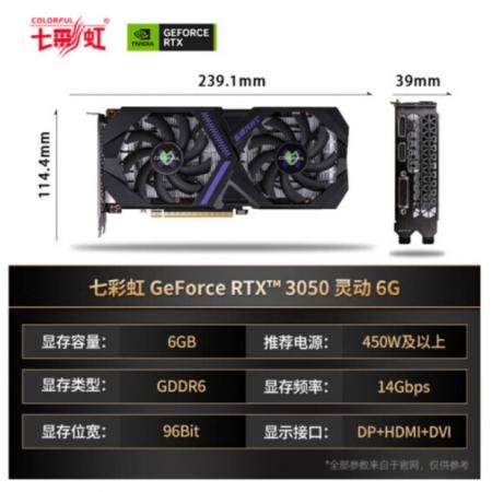 七彩虹 GeForce RTX3050 灵动鲨6G电脑游戏显卡